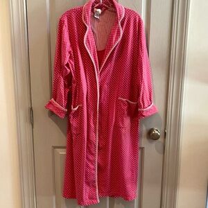 Talbots Pink Robe with White Piping Plush Intimates